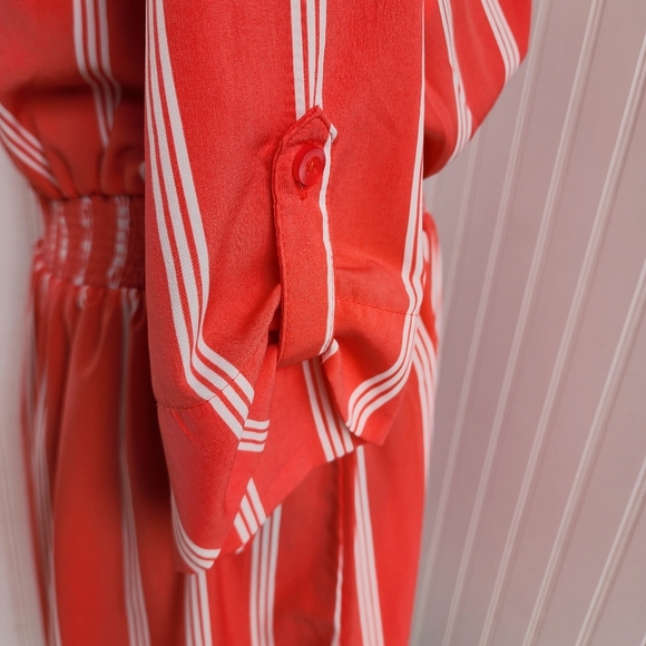 Millenium Shirt Dress Women Button Up Pockets Short Sleeve Striped Coral Pink 1X - Picture 7 of 15